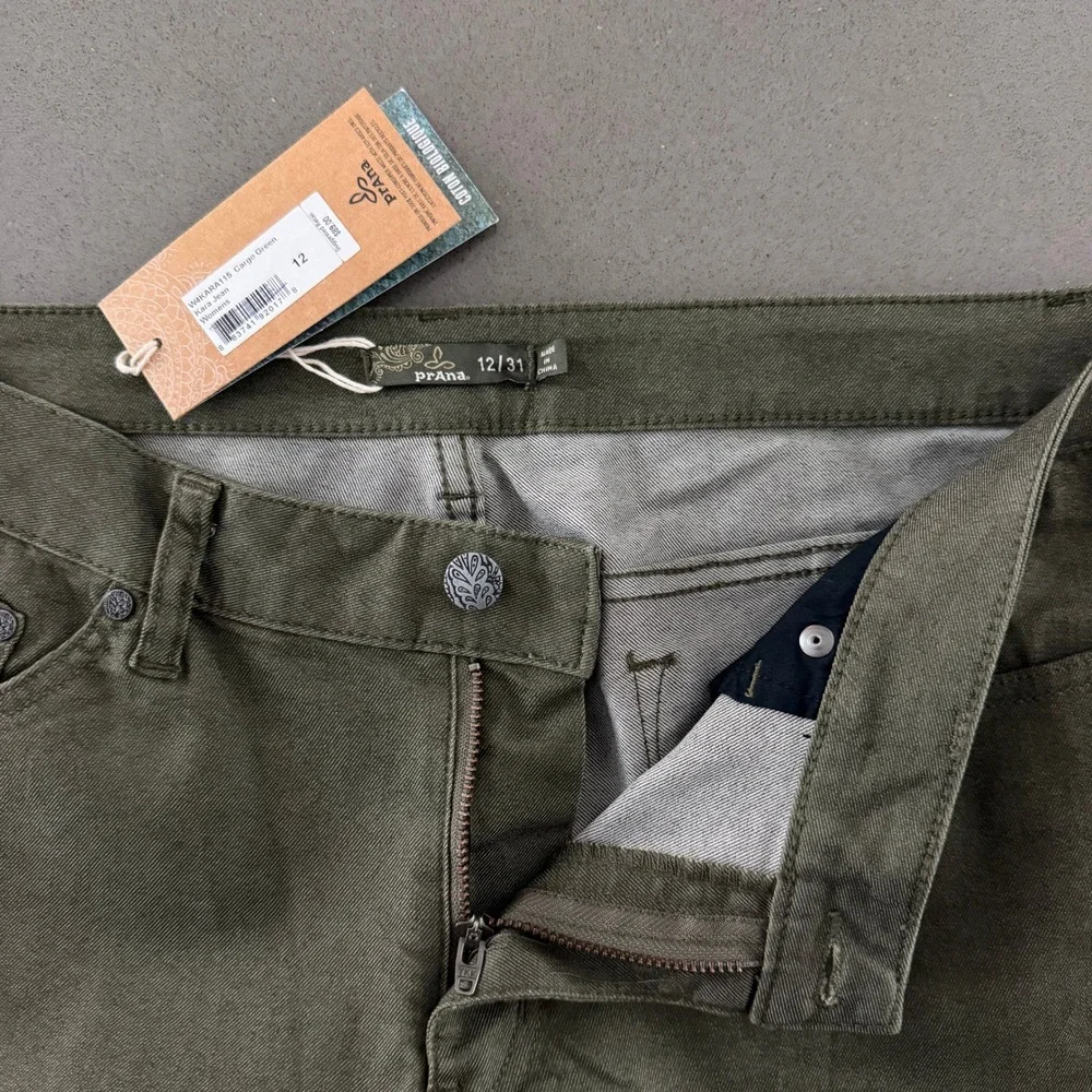 prAna Kara Low Rise Straight Leg Fitted Jeans 12/31 Tall Green Organic Gorpcore